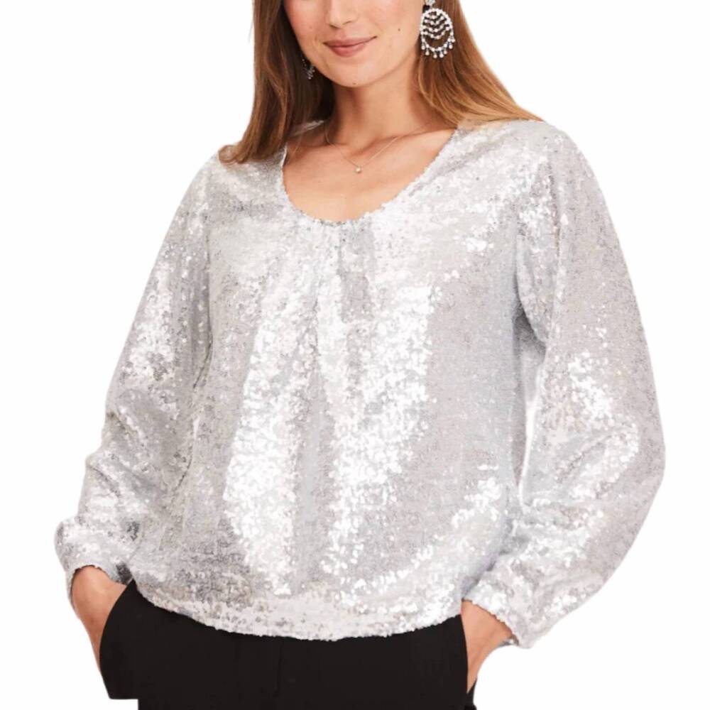 NEW TYLER BOE carter sequined topper in silver